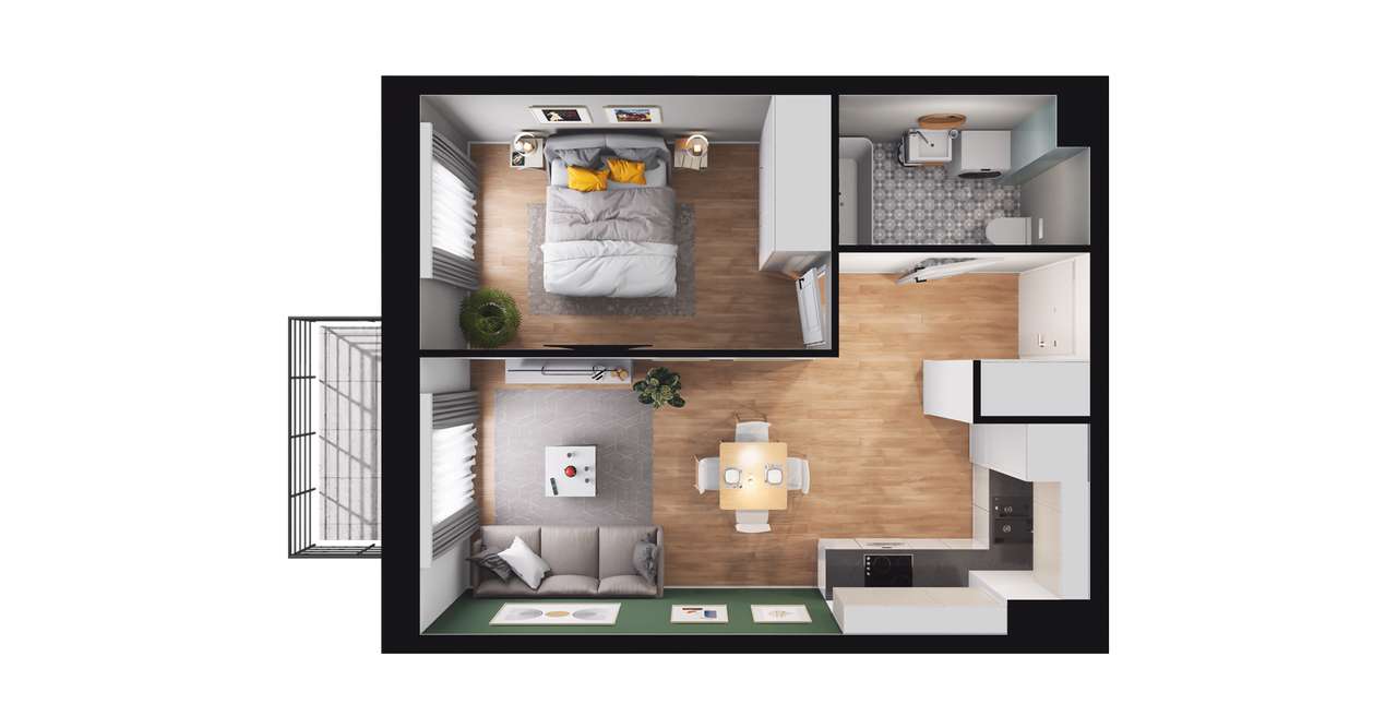 2-pokojowe mieszkanie 36m2 + balkon Bezpośrednio - Pełny obrazek: 2/8