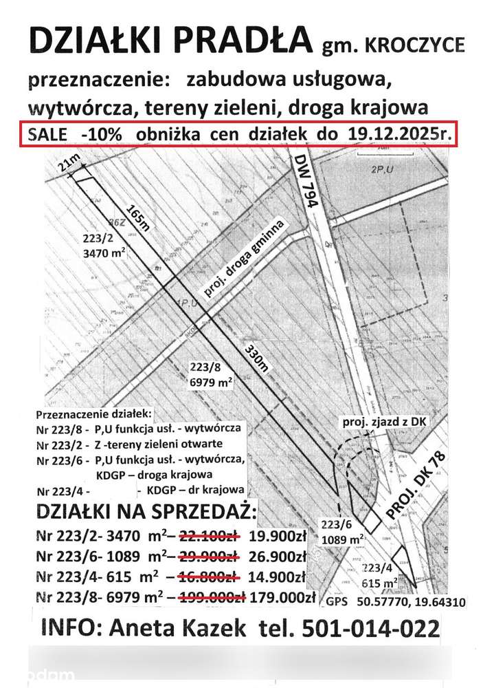 Sale -10% działka P,U usługowa przy wężle drogi krajowej DK78-5