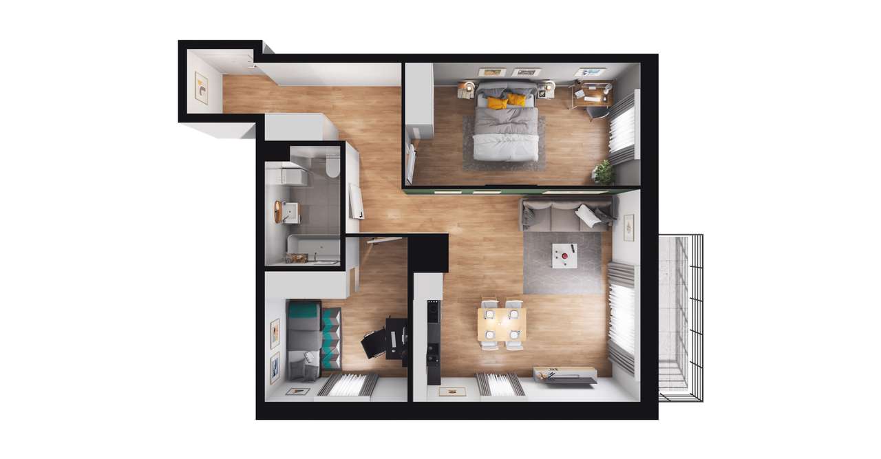 3-pokojowe mieszkanie 61m2 + balkon - Pełny obrazek: 2/8