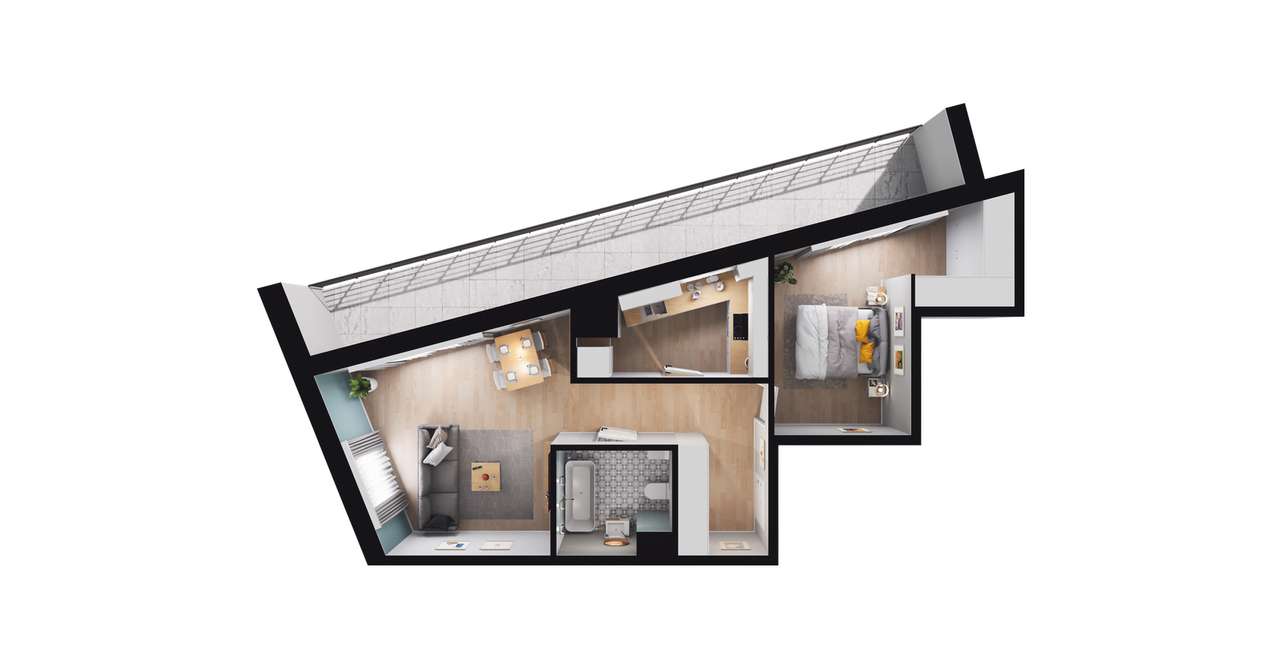 2-pokojowe mieszkanie 53m2 + loggia - Pełny obrazek: 2/8