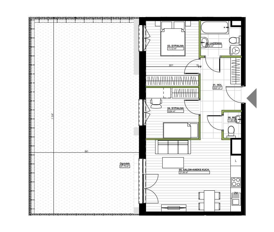 3 Pokojowe mieszkanie z ekspozycją zachodnią i 120 metrowym ogrodem-3