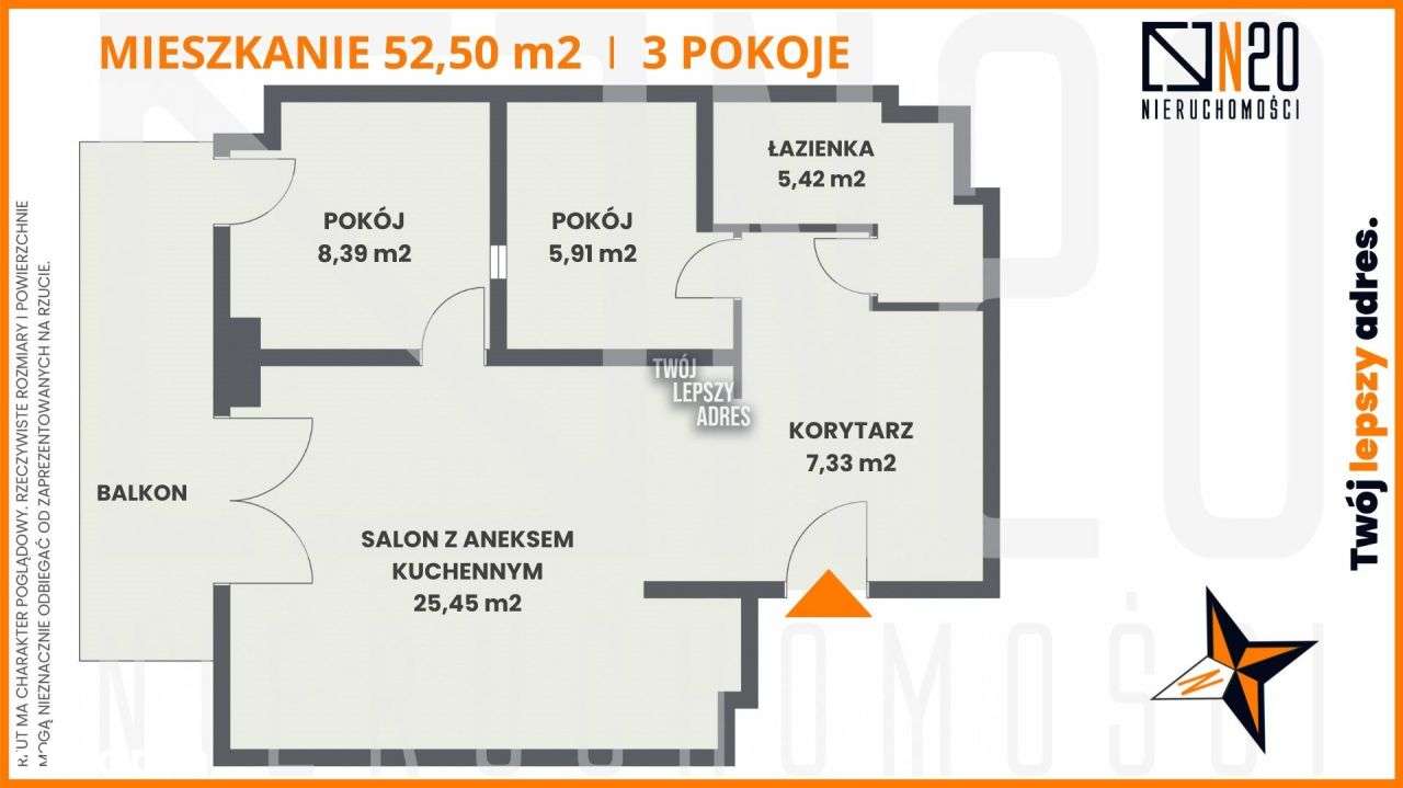 3 pok. - 52,5m2 z miejsem postojowy i komórką! - Pełny obrazek: 4/20