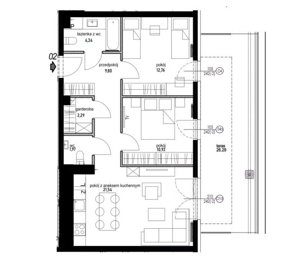 67 m2 Rotmanka - 3 pokoje - 1 piętro - eksp. połud-wsch - 27 m2 taras-3