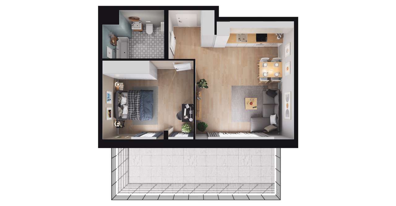 2-pokojowe mieszkanie 47m2 + taras Bezpośrednio - Pełny obrazek: 2/8