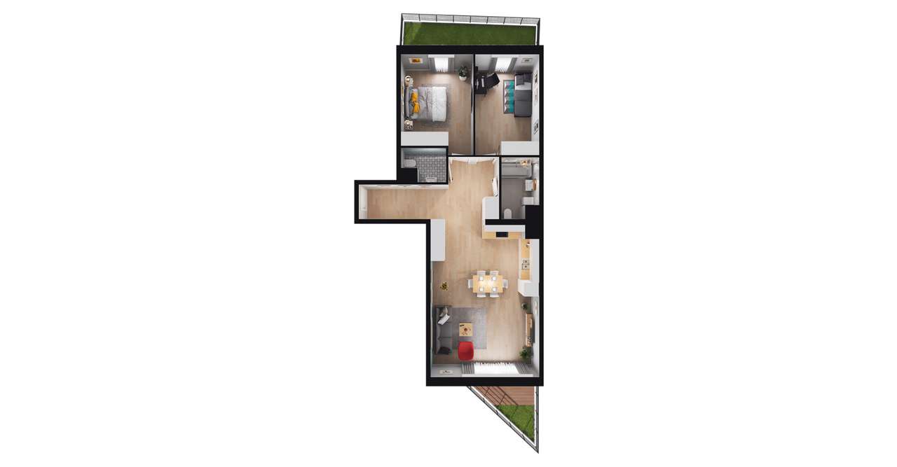 3-pokojowe mieszkanie 75 m² + 2 ogródki – pohled 3