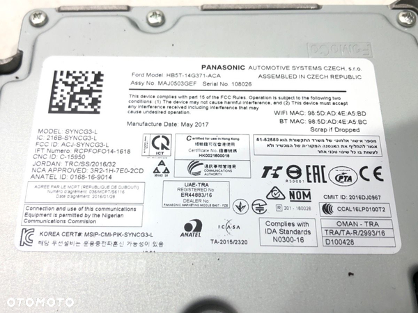 MODUŁ NAWIGACJI APIM SYNC FORD MONDEO V liftback (CE) 2014 - 2022 2.0 TDCi 110 kW [150 KM] olej - 3