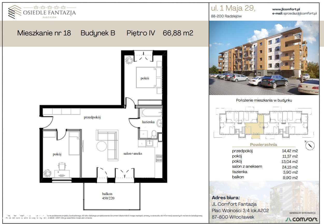 Przestronne mieszkanie 67 m2 na 4 piętrze z windą! Świetny układ - Pełny obrazek: 2/15