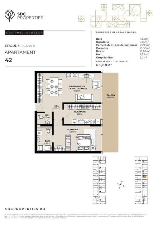 PROIECT EXCLUSIVIST! Apartament de vanzare, 60 mp, Complex SDC - Imagine principală: 4/4