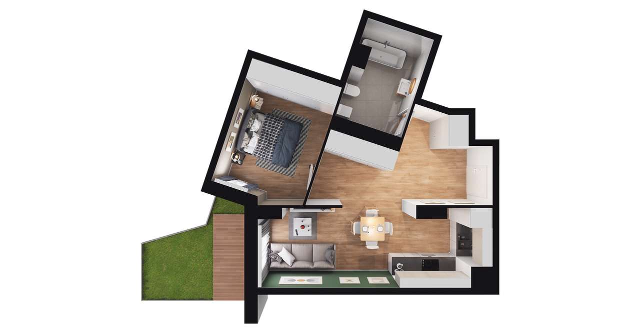 2-pokojowe mieszkanie 42m2 + ogródek - Pełny obrazek: 2/8