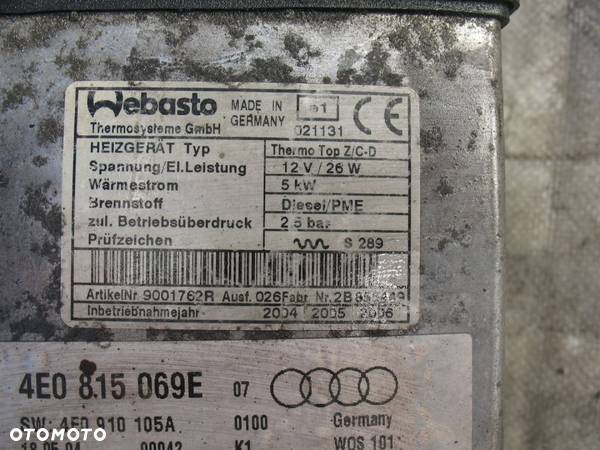 Audi a8 d3 webasto,ogrzewanie postojowe 4E0815069E - 3
