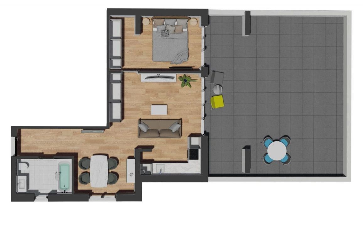 Apartament de 2 camere semifinisat, 53,45 mp, terasa 60,31 mp, zona VI