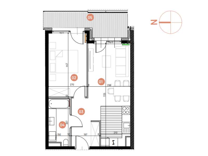 Mieszkanie, 41.10m², 2 pokoje, 4 piętro, B-KLM14-LM39, Nowe Horyzonty - Pełny obrazek: 2/14