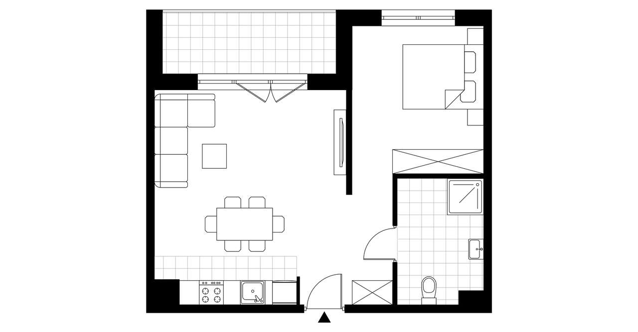 2-pokojowe mieszkanie 45m2 + loggia - Pełny obrazek: 3/8