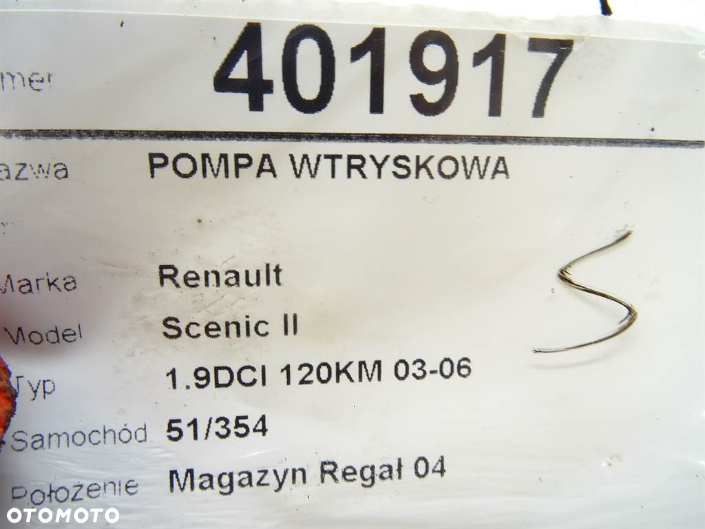 POMPA WTRYSKOWA RENAULT SCÉNIC II (JM0/1_) 2003 - 2010 1.9 dCi (JM0G, JM12, JM1G, JM2C) 88 kW [120 - 5