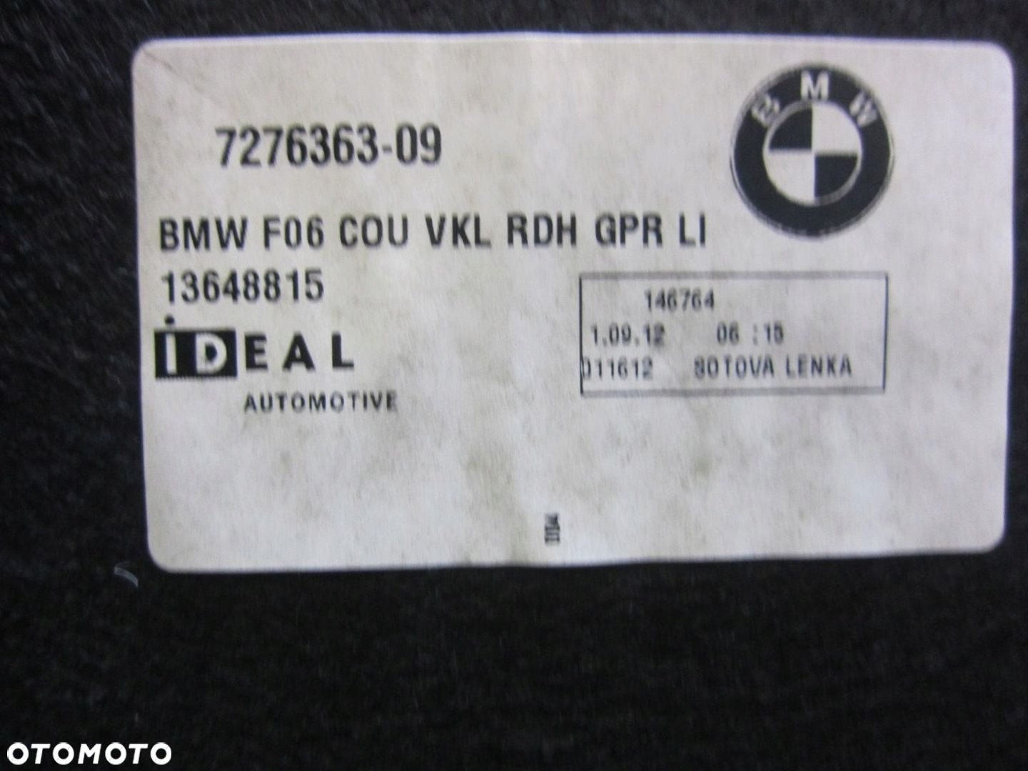 BMW 6 F06 OBUDOWA WNĘKA BAGAŻNIKA LEWA BOCZEK TAPICERKA 7276363 7332227 - 8