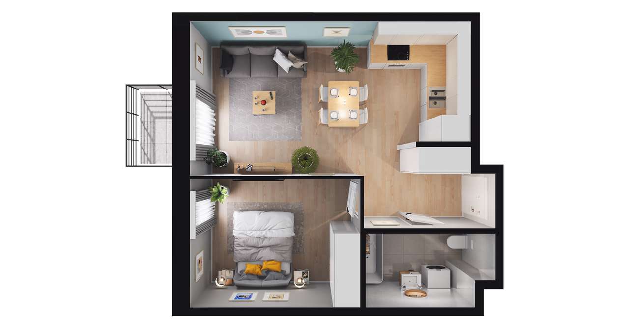 2-pokojowe mieszkanie 40m2 + balkon Bezpośrednio - Pełny obrazek: 2/8