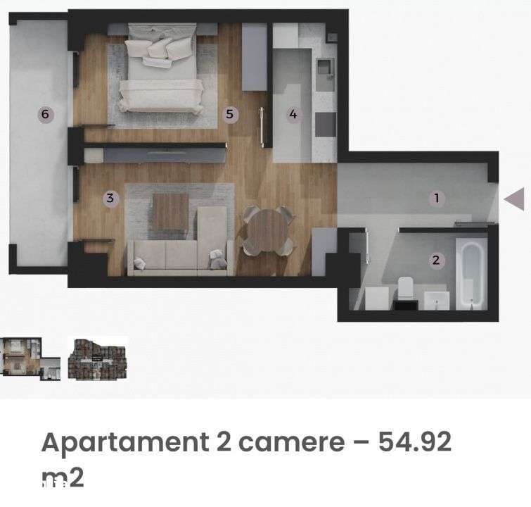 Apartament 2 camere 54.92mp Tatarasi - Kaufland , comision zero - Imagine principală: 4/4