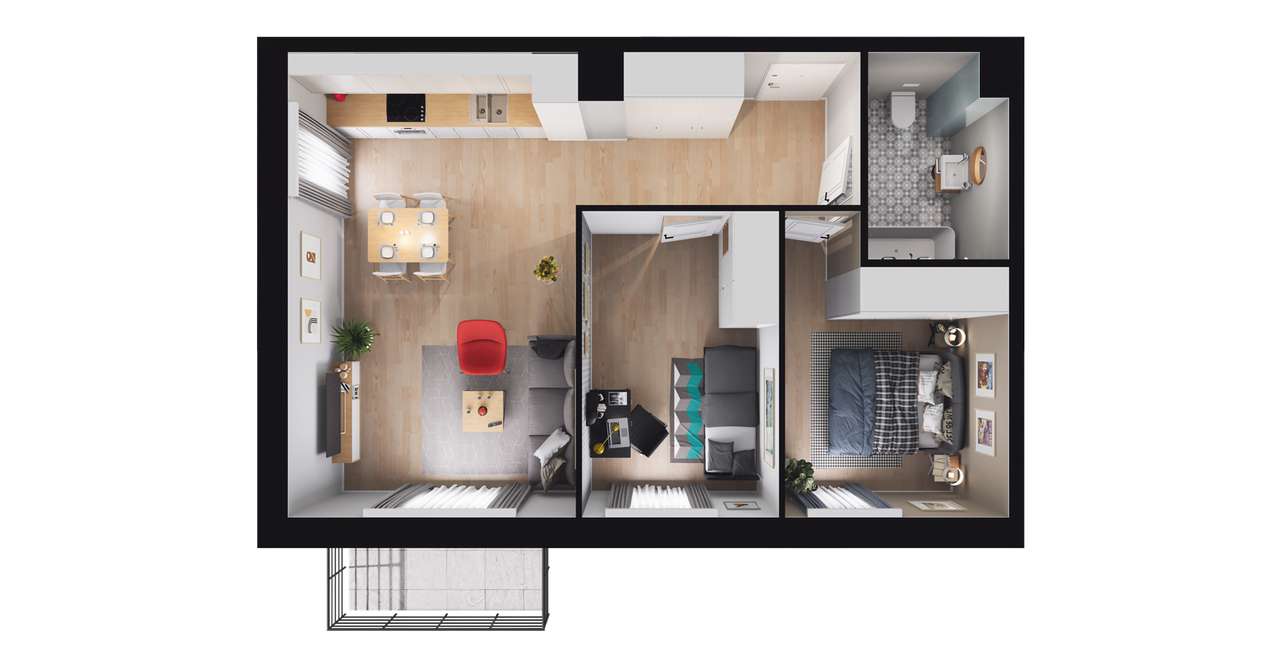 3-pokojowe mieszkanie 54m2 + balkon - Pełny obrazek: 2/7