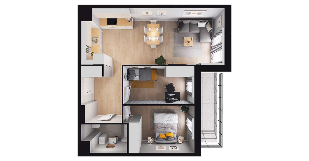 3-pokojowe mieszkanie 56m2 + loggia Bezpośrednio - Pełny obrazek: 2/8