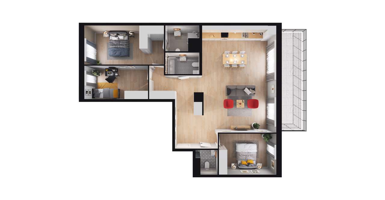 4-pokojowe mieszkanie 106m2 + taras Bezpośrednio - Pełny obrazek: 2/8