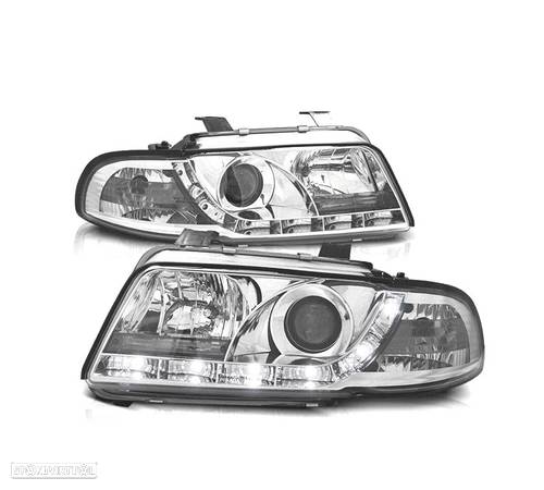 FARÓIS FRONTAIS LED LUZ DIURNA PARA AUDI A4 B5 94 – 99 FUNDO CROMADOS - 1