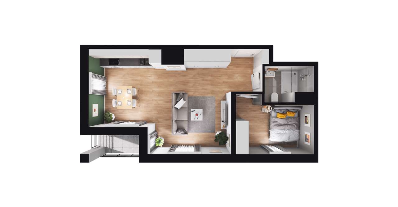 2-pokojowe mieszkanie 44m2 + loggia - Pełny obrazek: 2/8