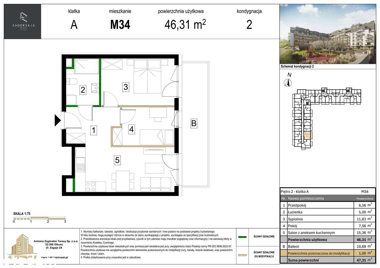 3-pokojowe mieszkanie 46m2 + balkon Bez Prowizji - Pełny obrazek: 2/8