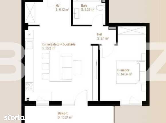 Apartament 2 camere, 53,41 mp + balcon 10,24 mp, zona Vivo