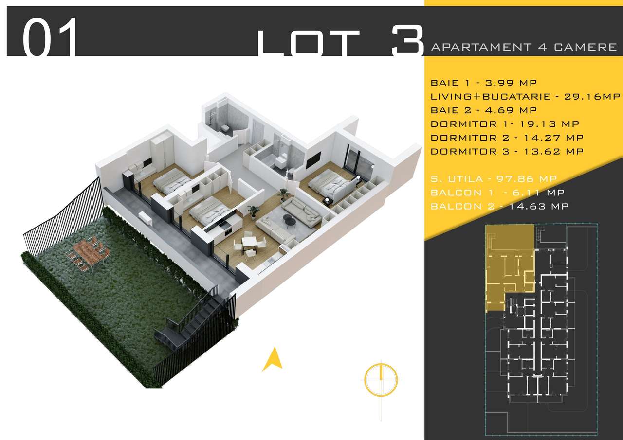 AP. 4 CAM.+CURTE 77MP IN NOUL PROIECT ROSSA RESIDENCE / PALLADY!