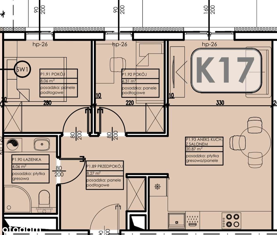 Mieszkanie 47,57 m2 - 3 pokoje - garaż - Pełny obrazek: 2/4