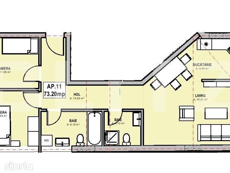 Proiect nou! Apartament 3 camere, 73.60 mp, etaj intermediar, zona...