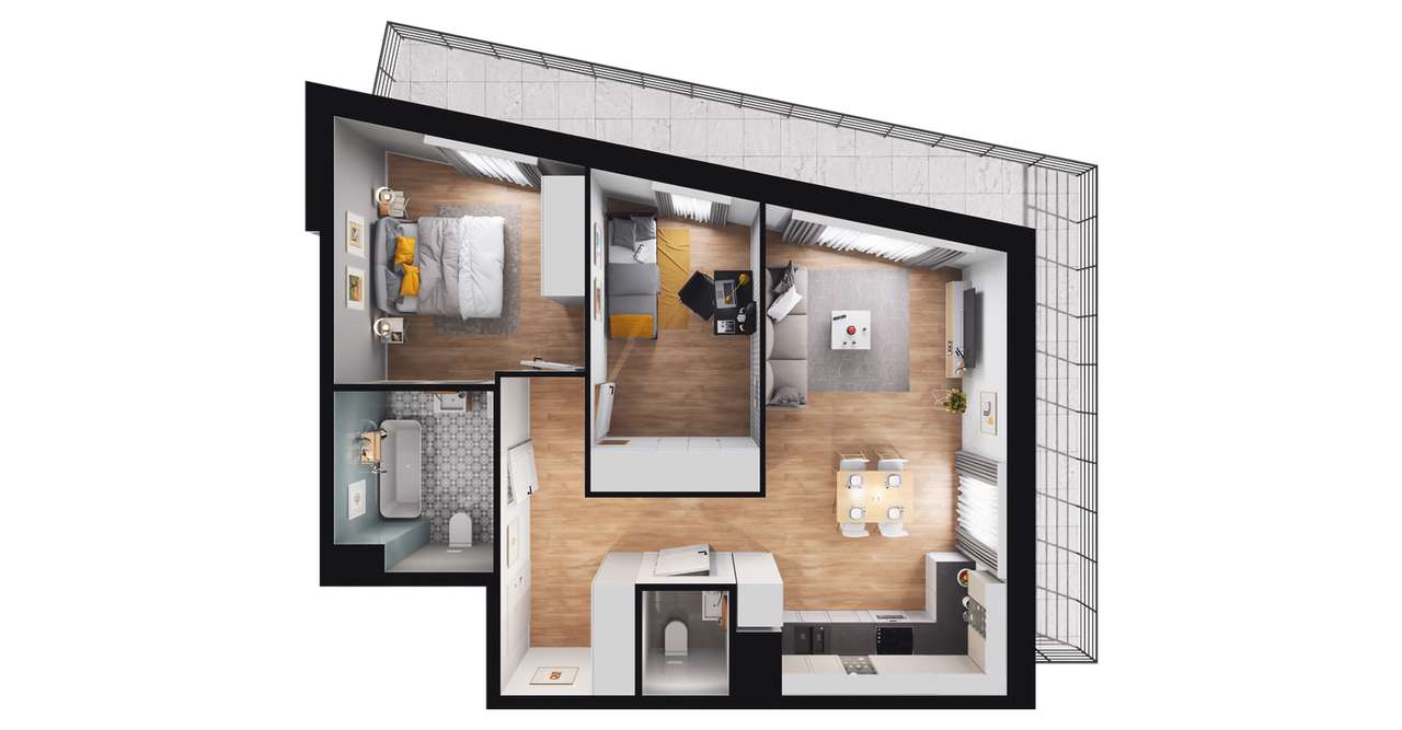 3-pokojowe mieszkanie 61m2 + balkon Bezpośrednio - Pełny obrazek: 2/8