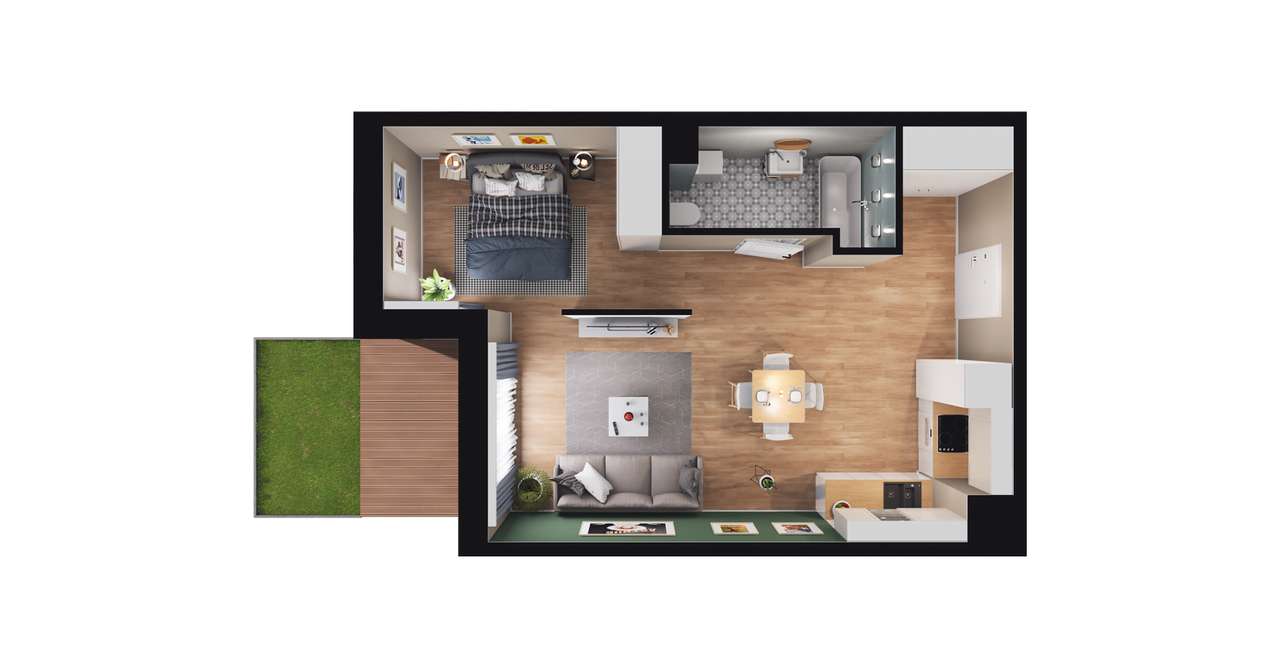 1-pokojowe mieszkanie 41m2 + ogródek - Pełny obrazek: 2/8