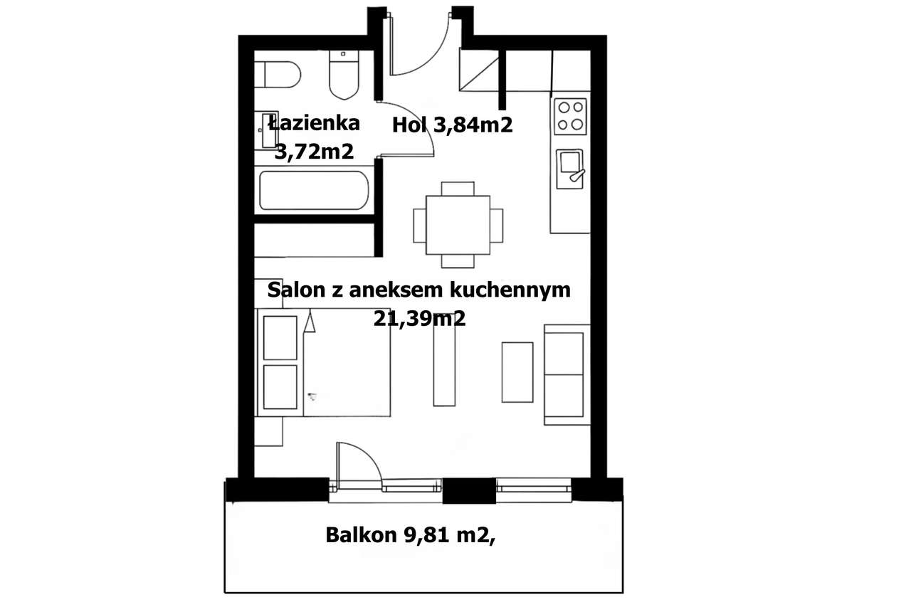 Kawalerka z możliwością przerobienia na 2 pok. z 10 m2 balkonem. - Pełny obrazek: 4/4
