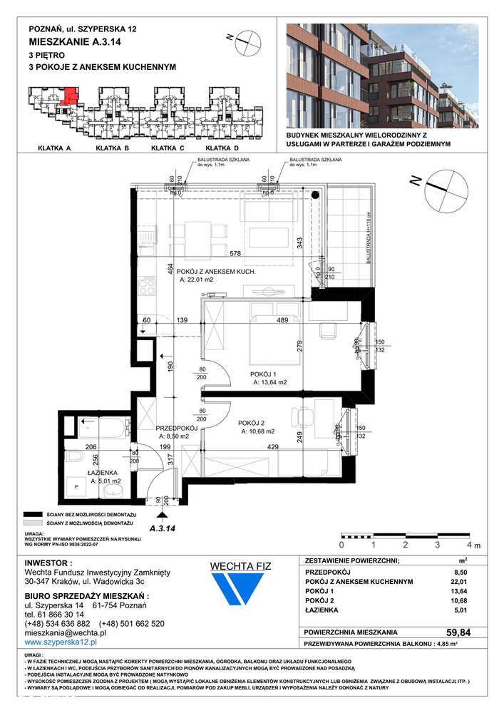 3-pokojowe mieszkanie 59m2 + balkon Bezpośrednio - Pełny obrazek: 2/7