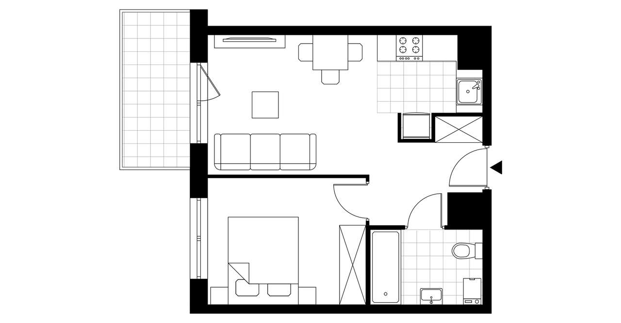 2-pokojowe mieszkanie 37m2 + balkon - Pełny obrazek: 3/8