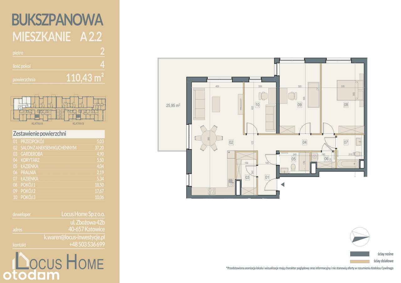 4-pokojowe mieszkanie 110m2 + balkon Bezpośrednio - Pełny obrazek: 2/7