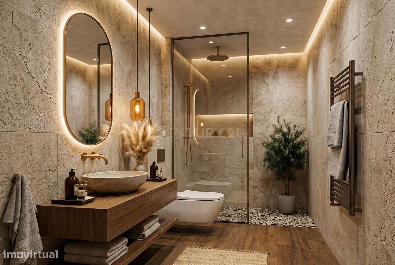 Moradia T3 Térrea Contemporânea com Piscina e Zona Lounge Exterior em-5
