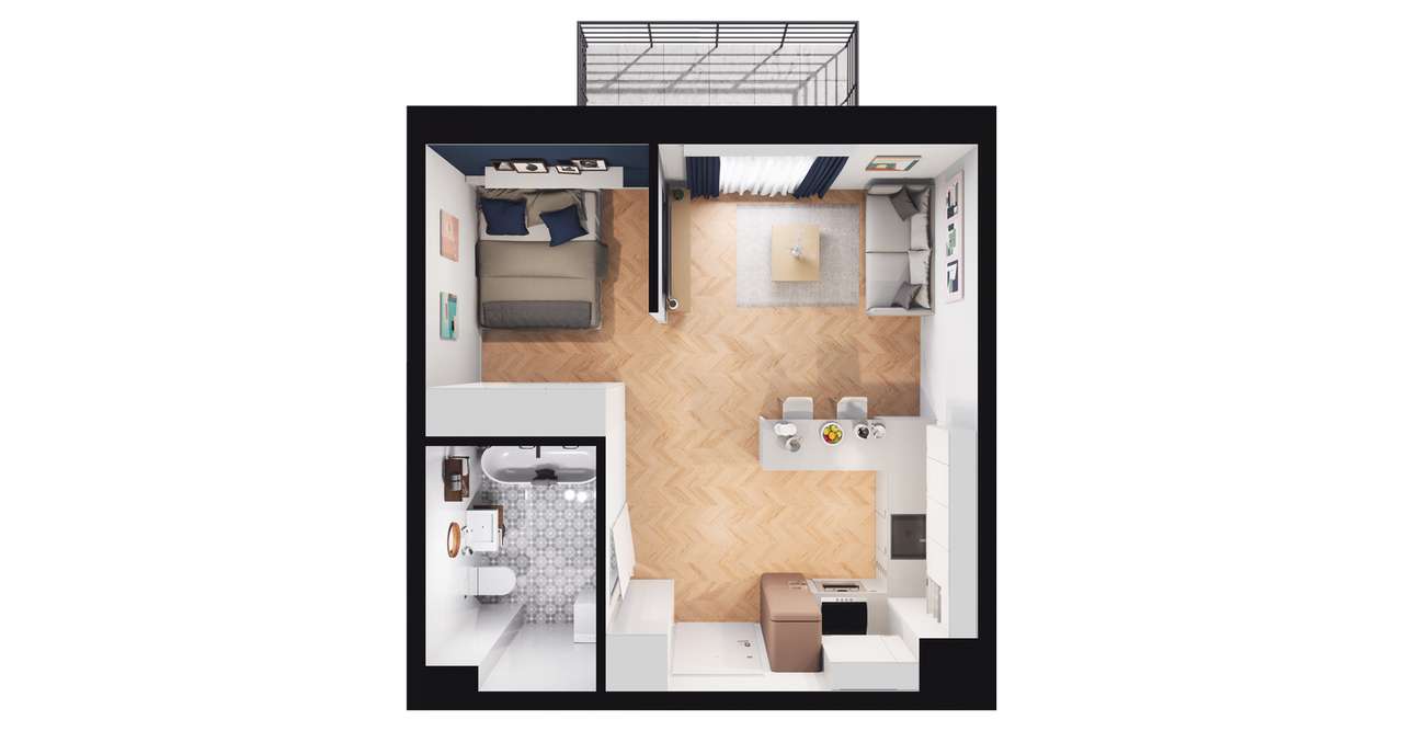 1-pokojowe mieszkanie 32m2 + balkon - Pełny obrazek: 2/8