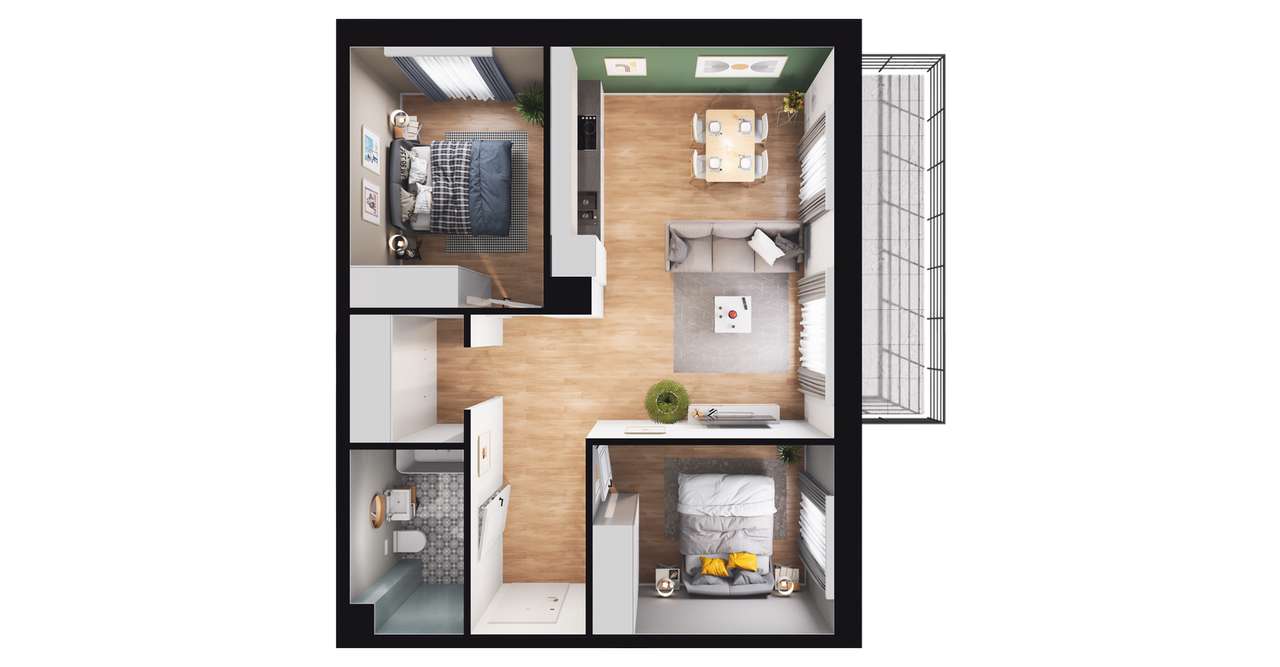 3-pokojowe mieszkanie 56m2 + balkon Bezpośrednio - Pełny obrazek: 3/9