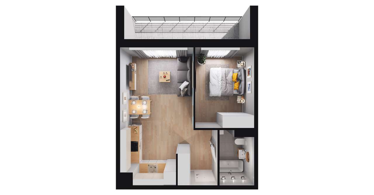 2-pokojowe mieszkanie 41m2 + loggia - Pełny obrazek: 2/8