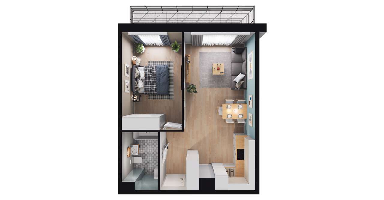 2-pokojowe mieszkanie 43m2 + balkon - Pełny obrazek: 2/8