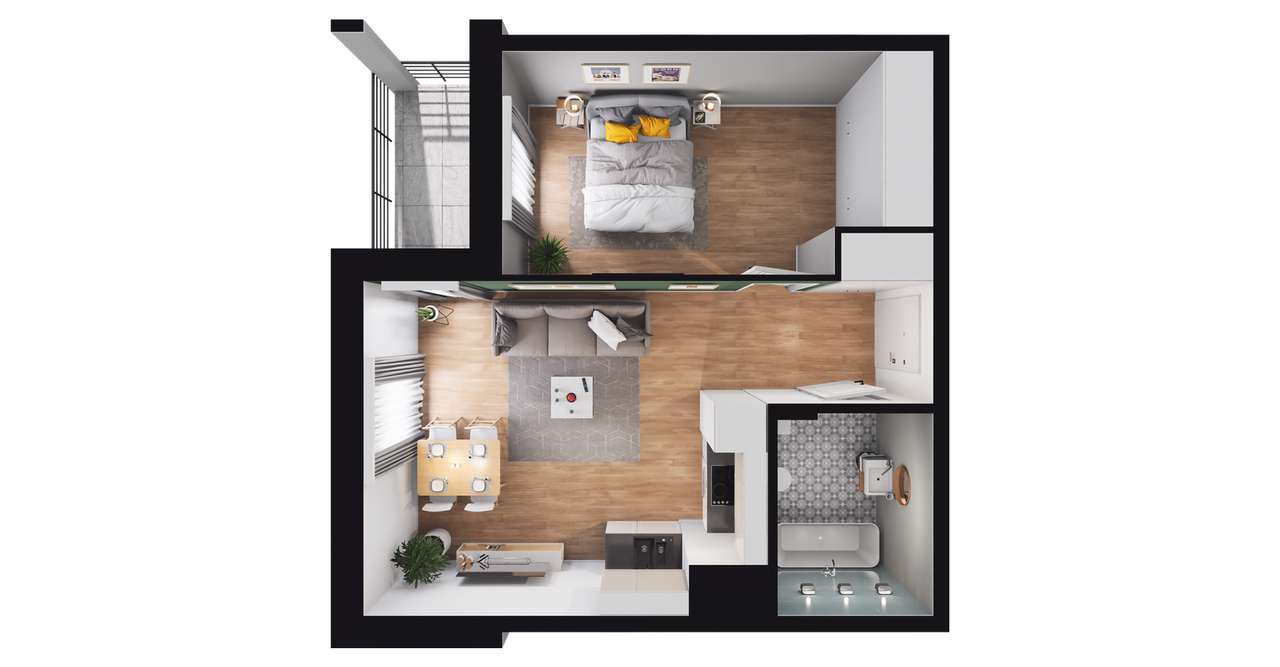 2-pokojowe mieszkanie 42m2 + loggia Bezpośrednio - Pełny obrazek: 2/8