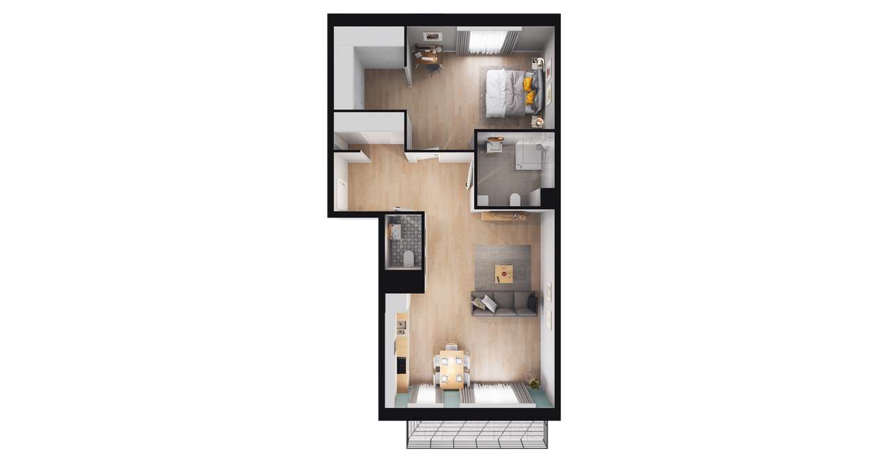 3-pokojowe mieszkanie 63m2 + loggia Bezpośrednio - Pełny obrazek: 2/8