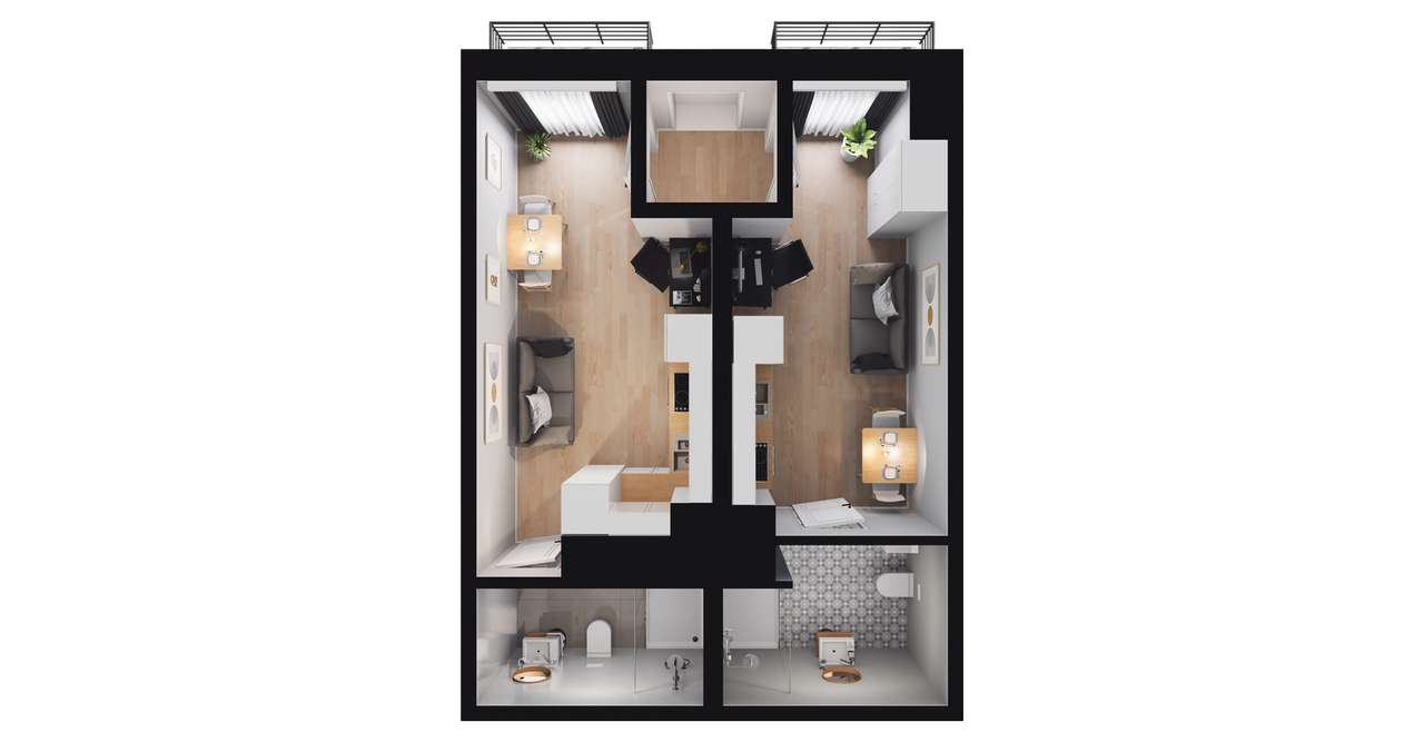 2-pokojowy apartament inwestycyjny 39m2 + 2 tarasy - Pełny obrazek: 2/6