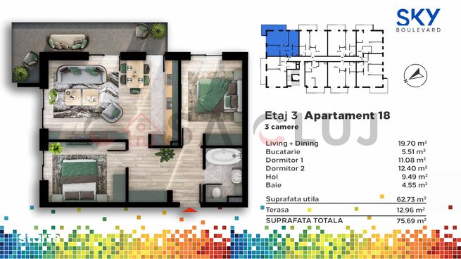 Apartament cu 3 camere, bloc 2024, zona Auchan, Iris !-5