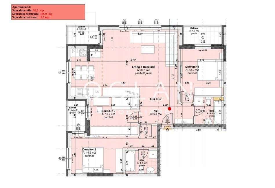 Apartament 4 camere 91 mp utili, 3 balcoane , Str. Doamna Stanca - Imagine principală: 5/9