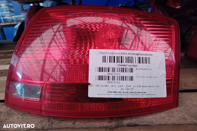 Lampa stop dreapta pe aripa Audi A4 B7  [din 2004 pana  2008] seria Avant wagon 5-usi 1.9 TDI MT (1 - 1