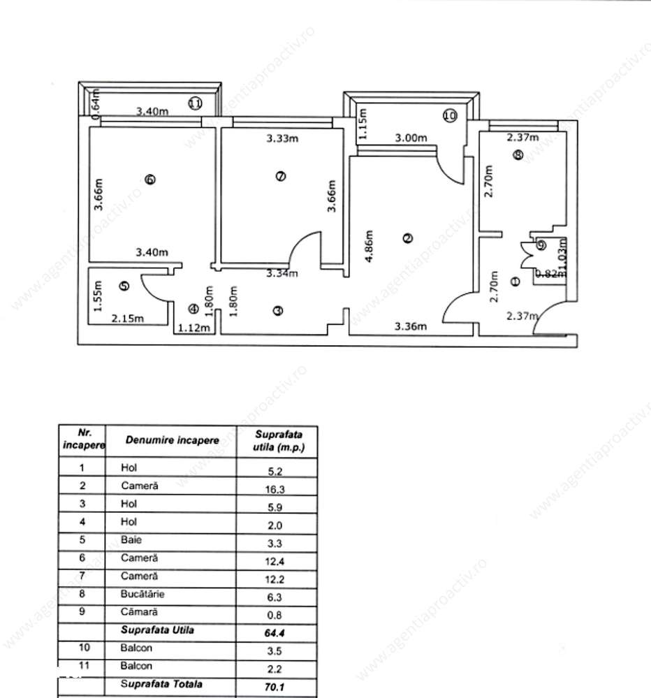 Apartament cu 3 camere, în cartierul Micro 16, 70 mp.-8