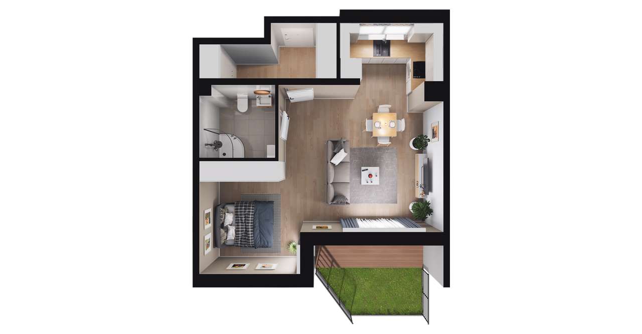 1-pokojowe mieszkanie 48m2 + ogródek Bez Prowizji - Pełny obrazek: 3/9